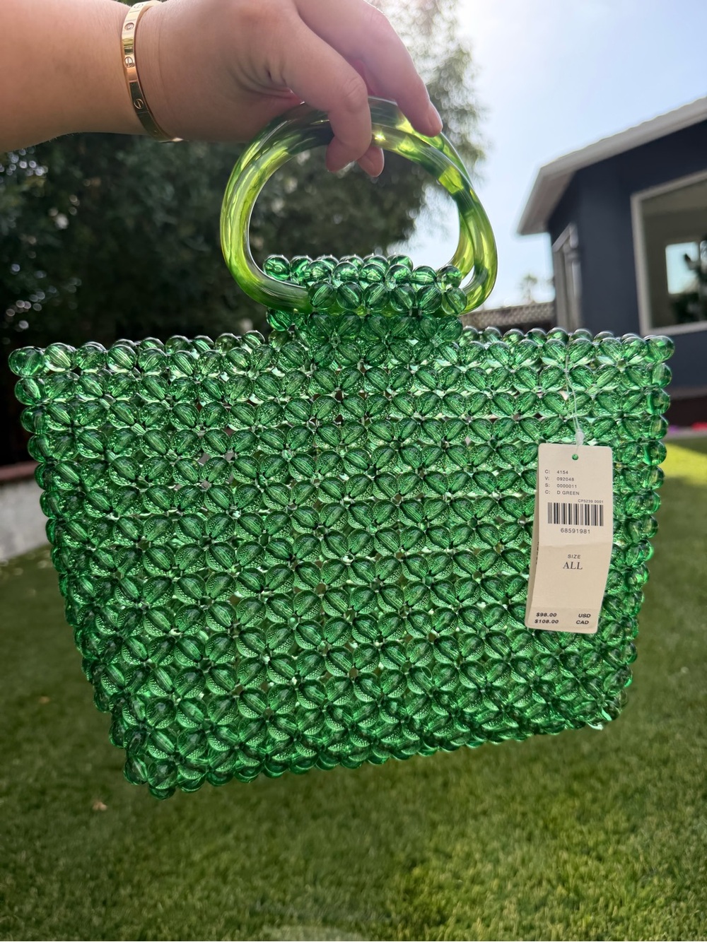 Anthropologie Green Beaded Mini Top-Handle Bag